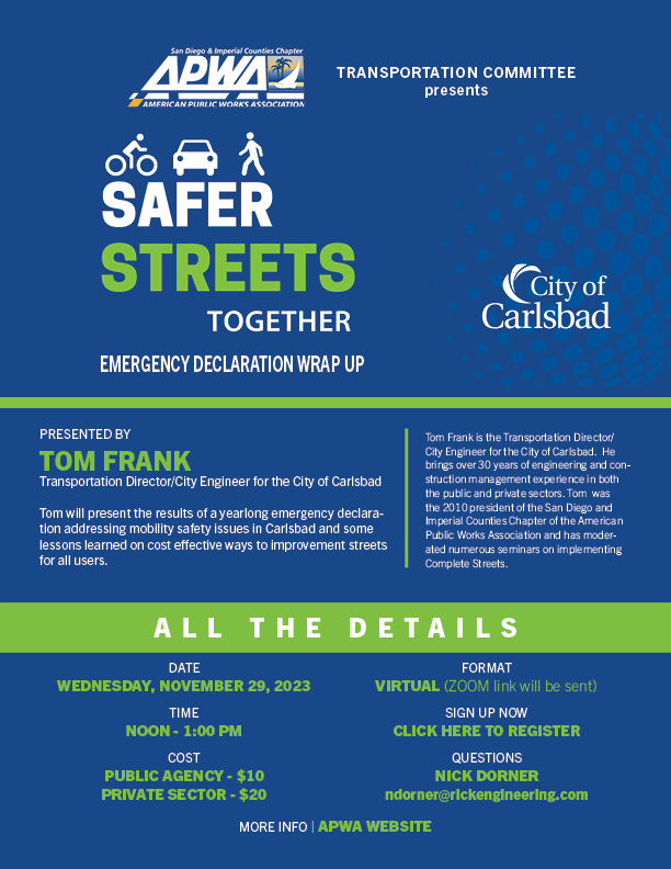 APWA Transportation Committee – City of Carlsbad Safer Streets Together Image